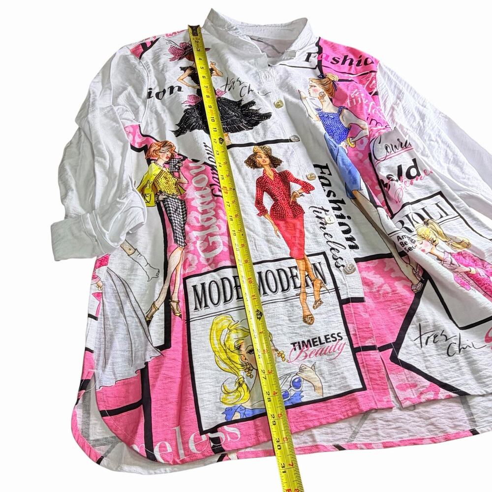 John Mark Womens Blouse Button Up XL Multicolored Maximalist Colorful Artsy NWT - Picture 8 of 11